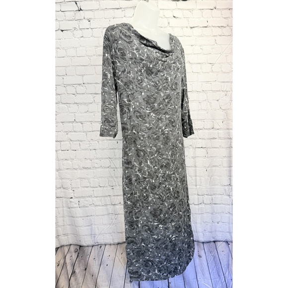 Loft Womens Grey Floral Abstract Print Cowl Neck Long Sleeve Maxi Dress - Picture 3 of 8